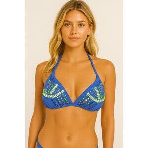 NINETY SIX DEGREES BLUE PERIWINKLE BEADED FRONT TRIANGLE BIKINI TOP SIZE: M NWT